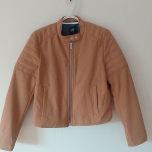 GAP Camel Wool Moto Jacket Crop Biker Jacket Womens Size M